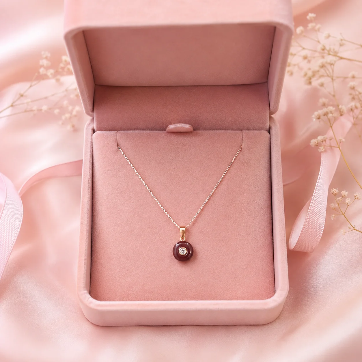 Burgundy Stone Pendant Necklace