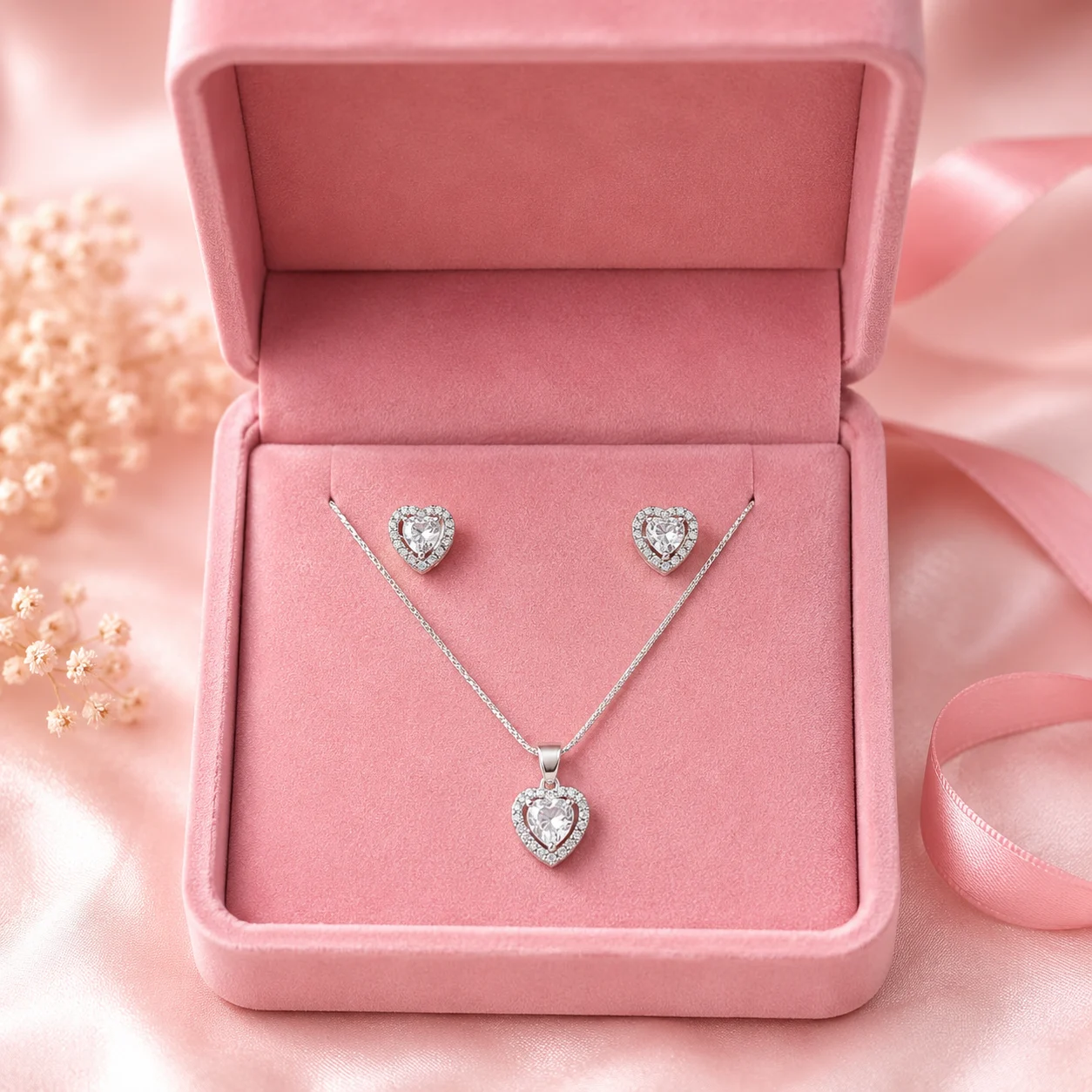 Heart Halo Pendant & Earring Set