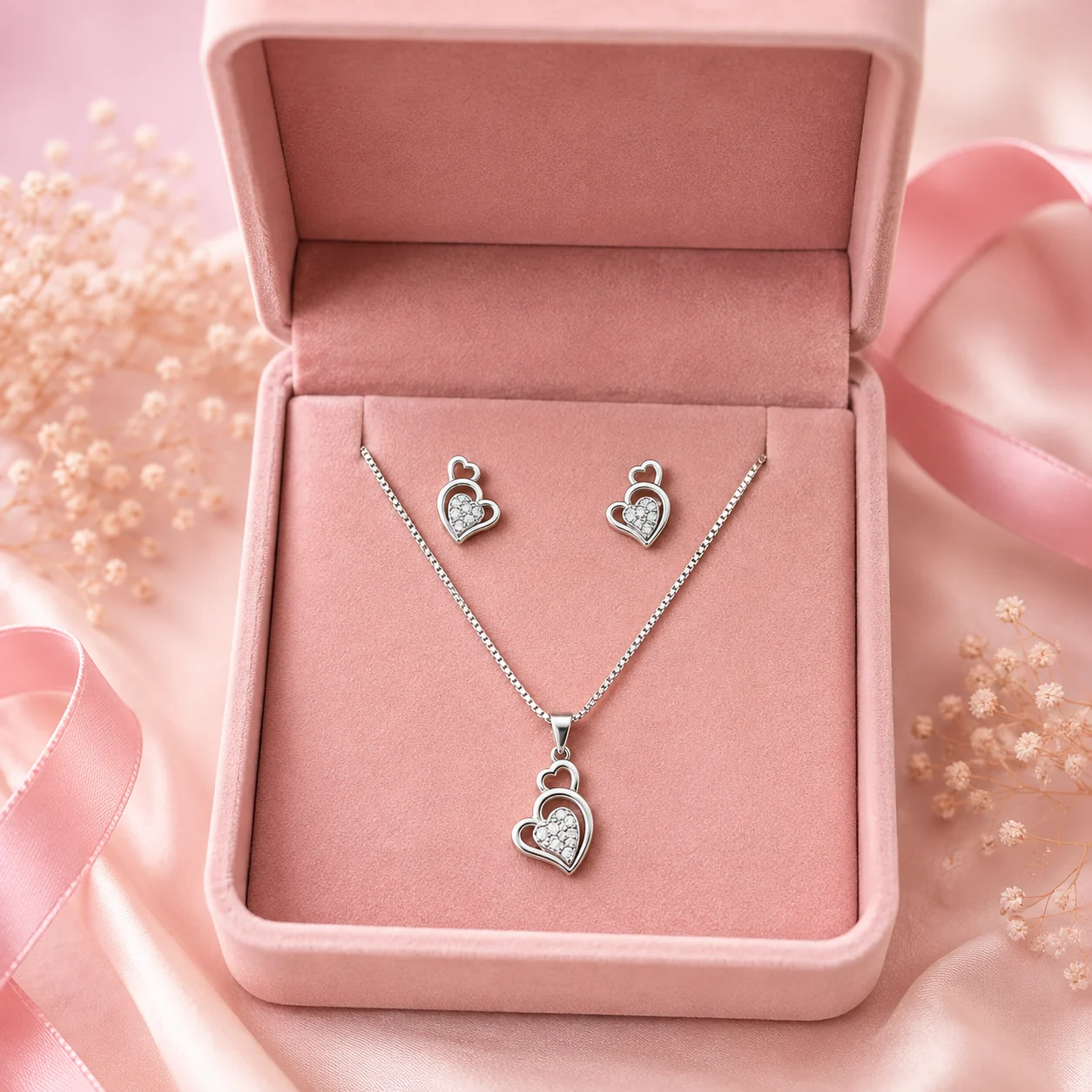 Heart Outline Pendant & Earring Set