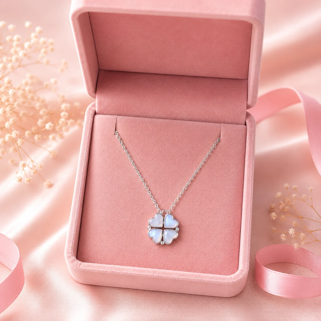 Moonstone Clover Pendant Necklace