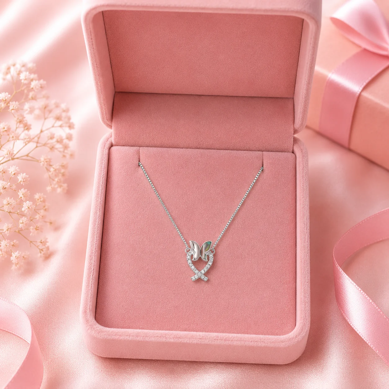 Butterfly Heart Pendant Necklace