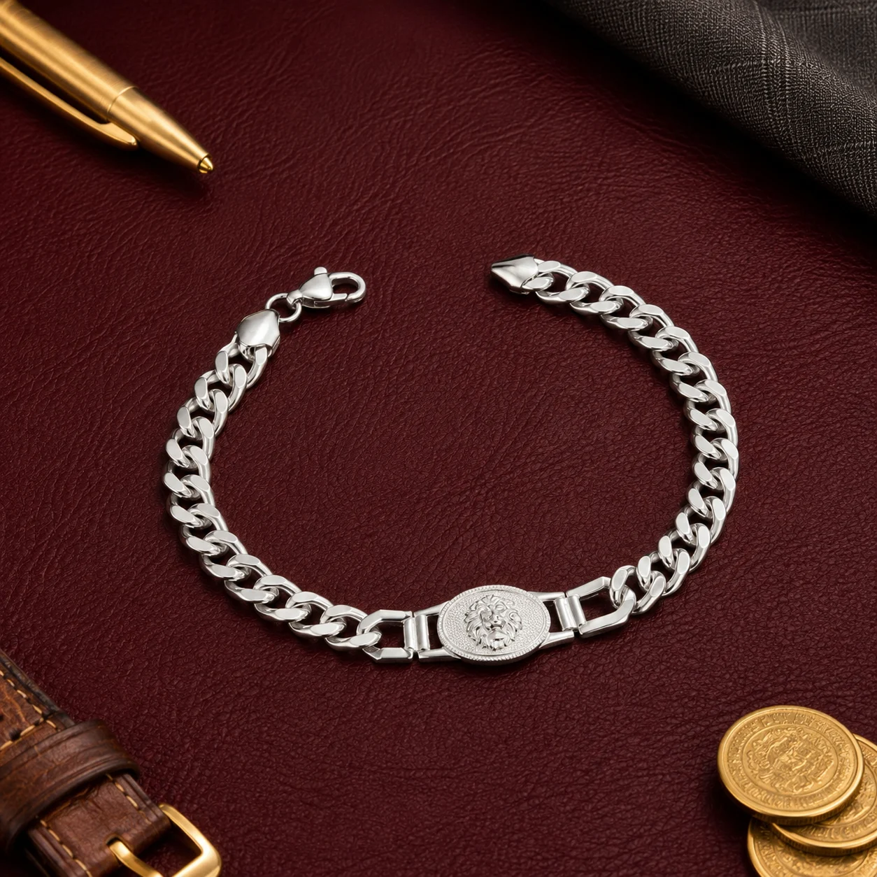 Lion Emblem Curb Chain Bracelet