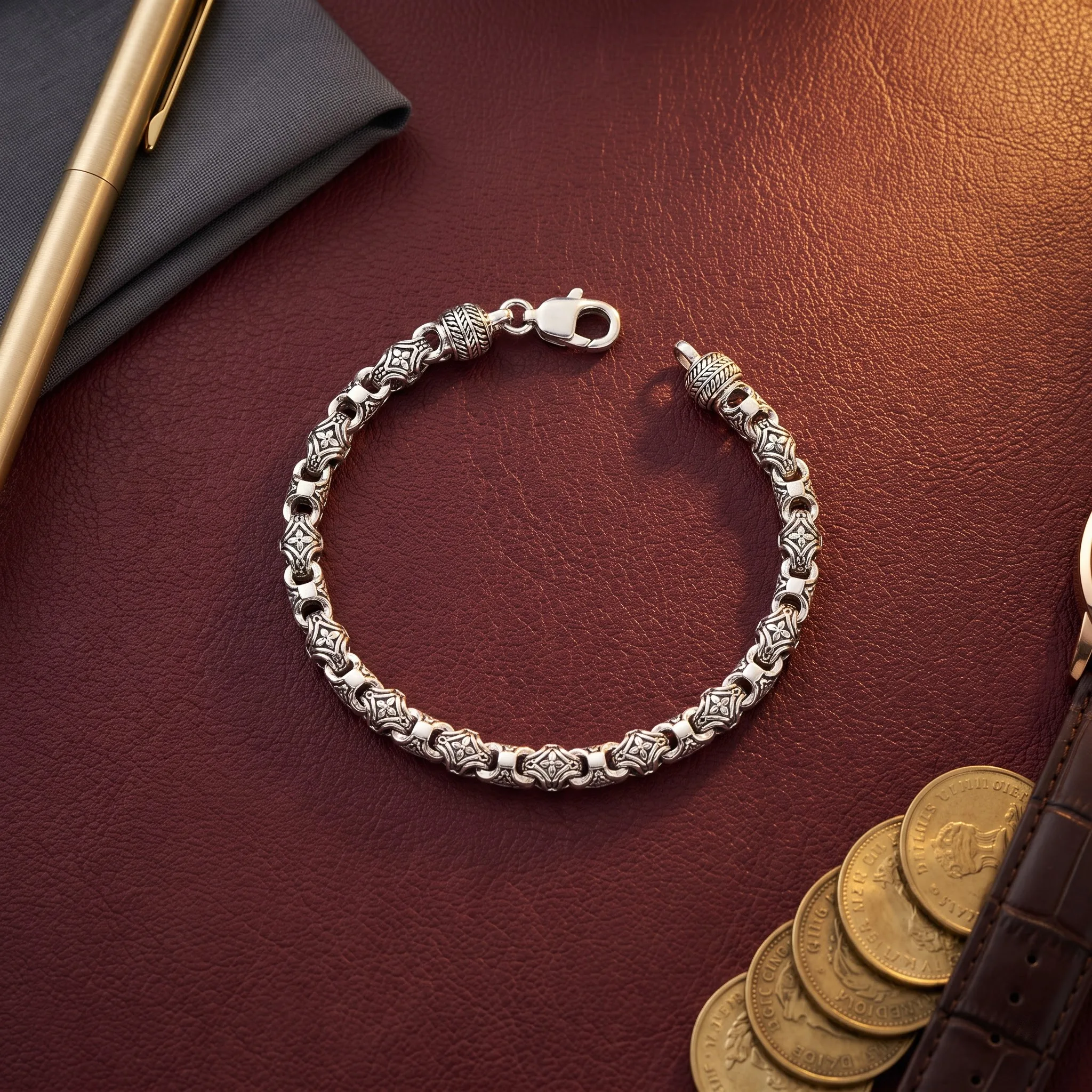 Oxidised Floral Link Bracelet