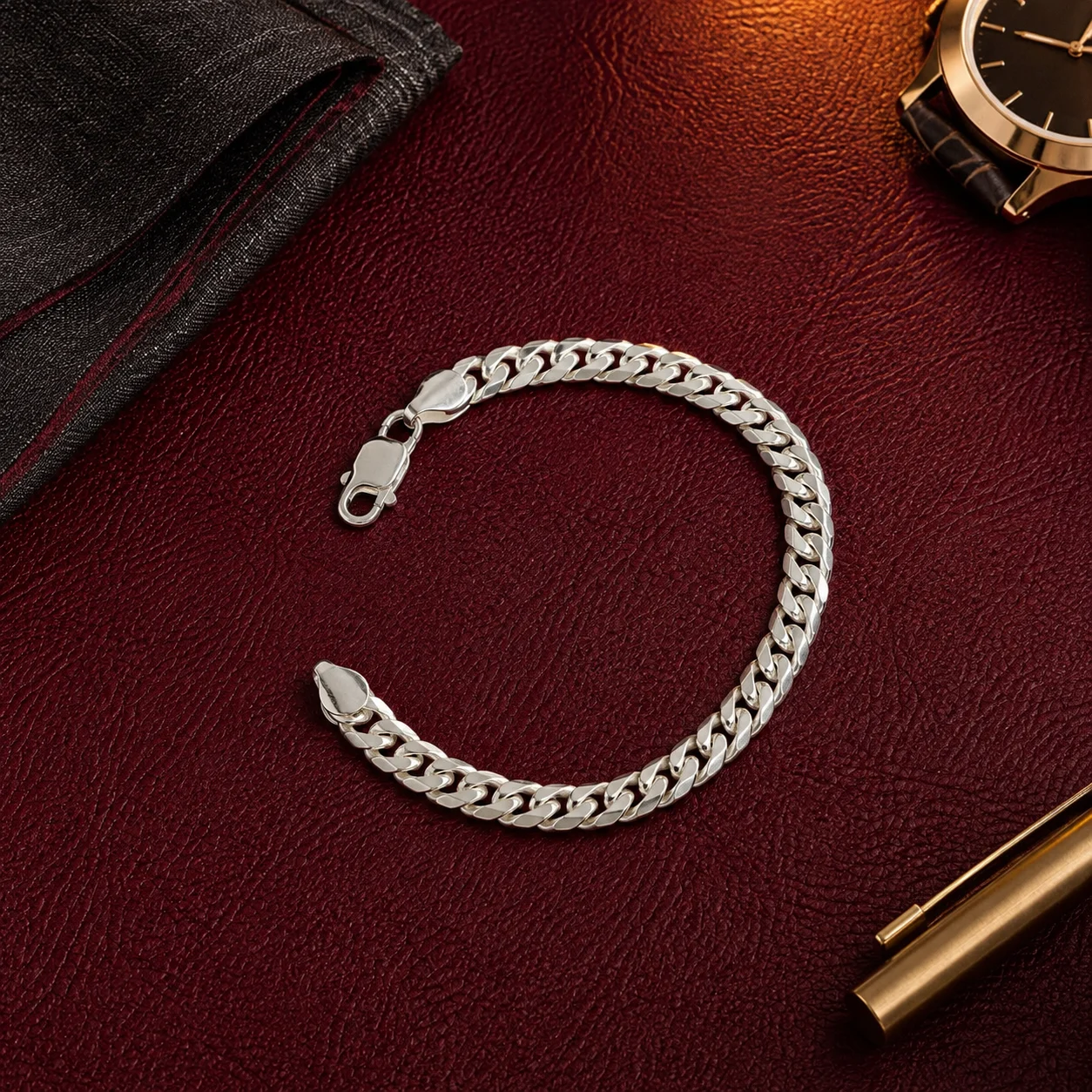 Diamond-Cut Curb Chain Bracelet