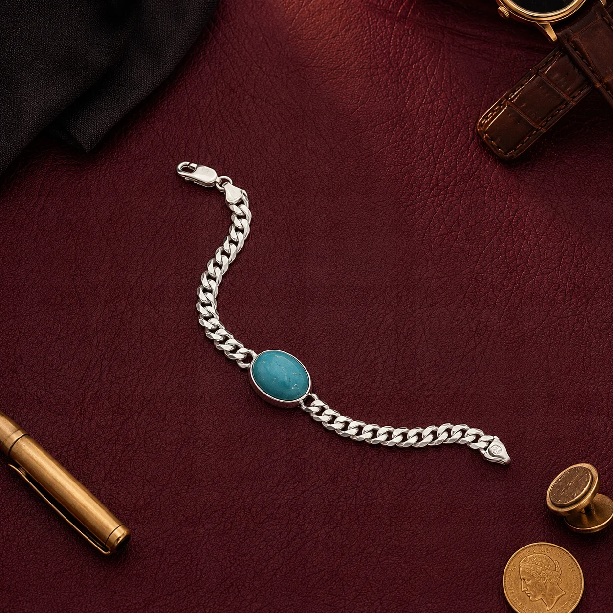 Turquoise Stone Curb Chain Bracelet