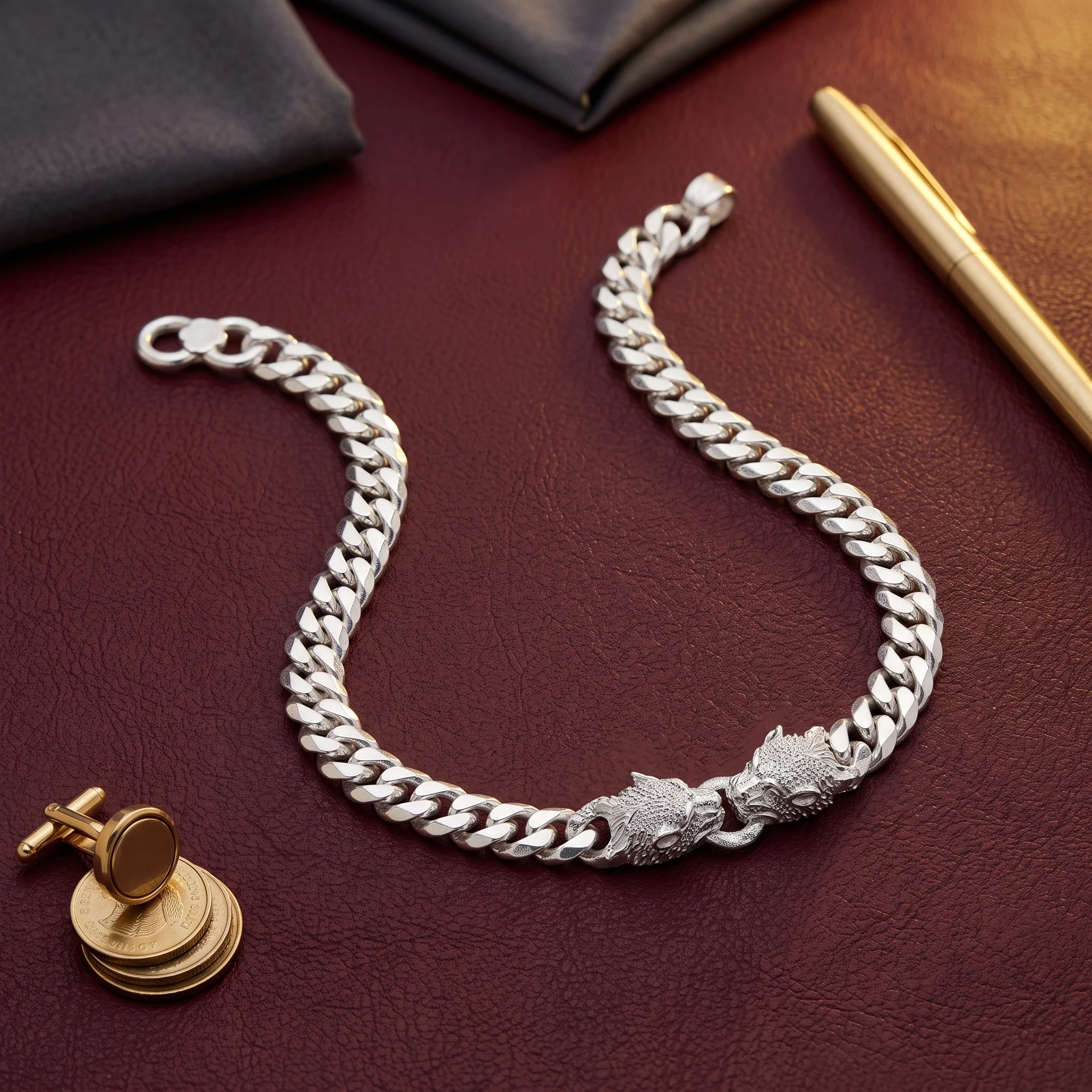 Wolf Head Cuban Chain Bracelet