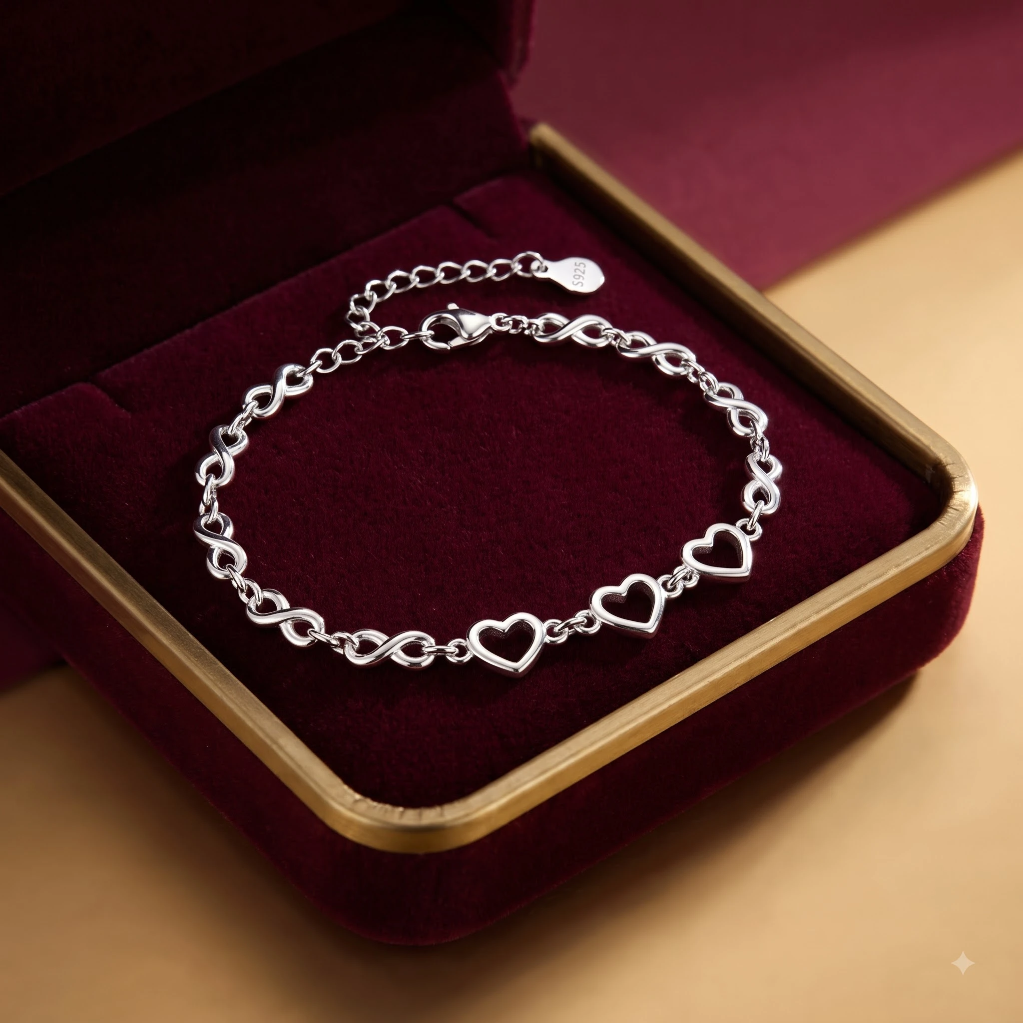 Silver Infinity Heart Link Bracelet