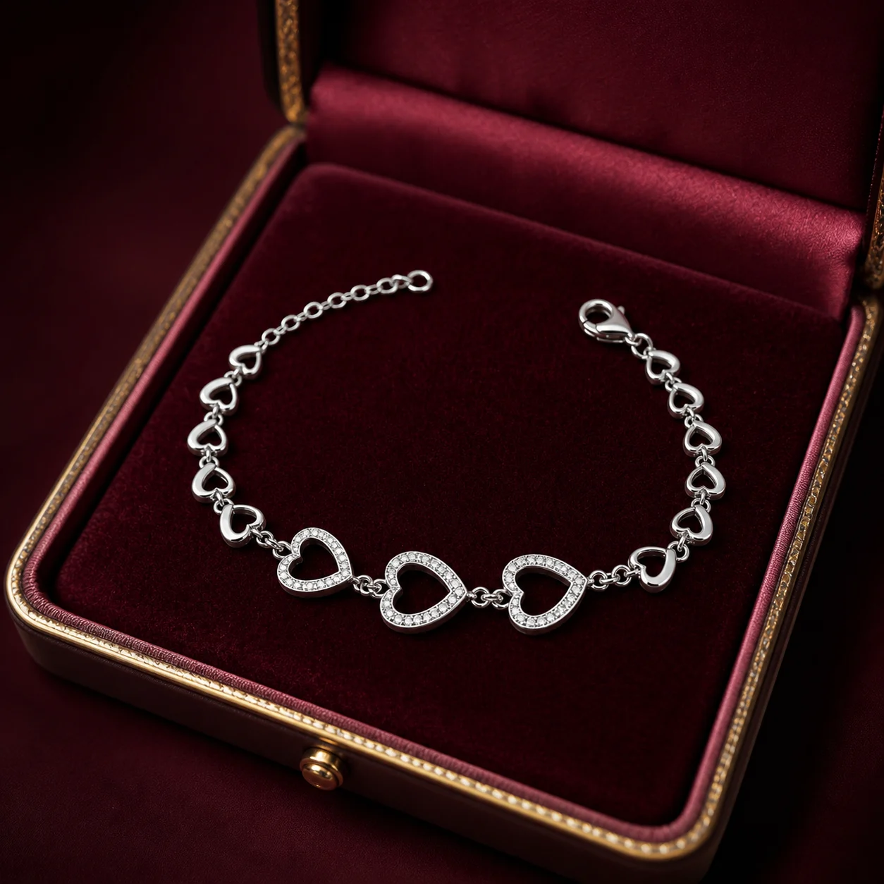 Silver CZ Pave Heart Link Bracelet