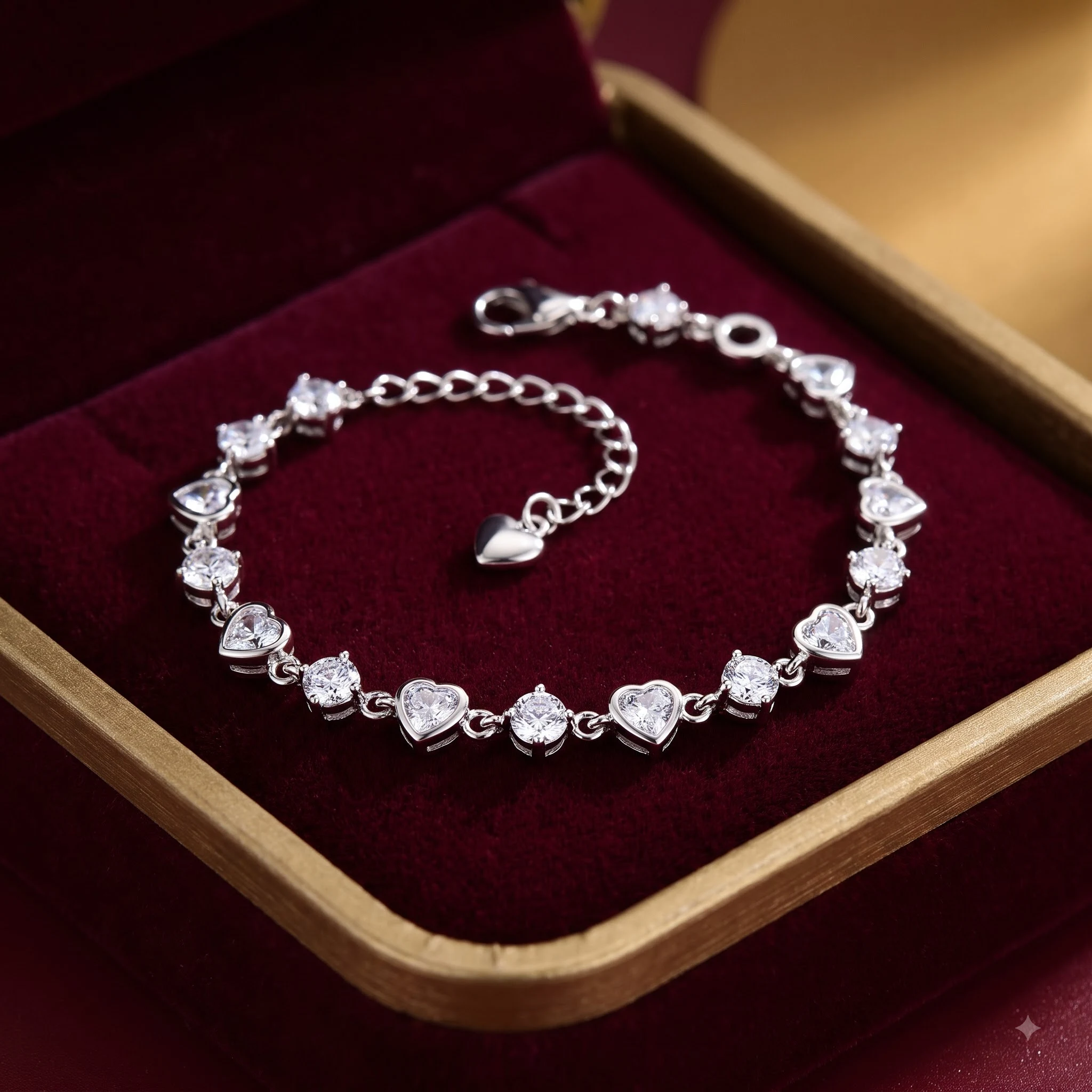 Silver CZ Heart Tennis Bracelet
