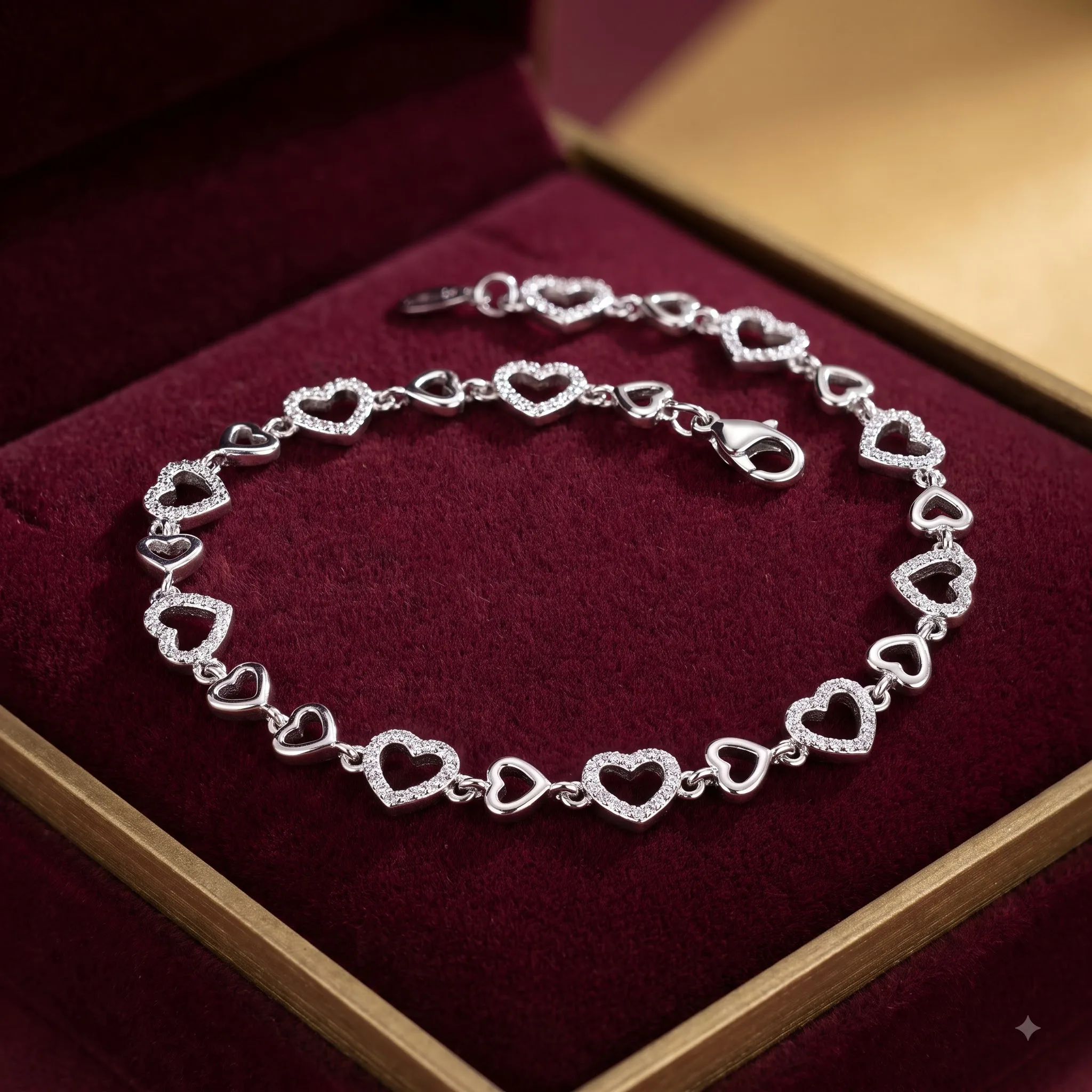 Silver CZ Pave Heart Chain Bracelet