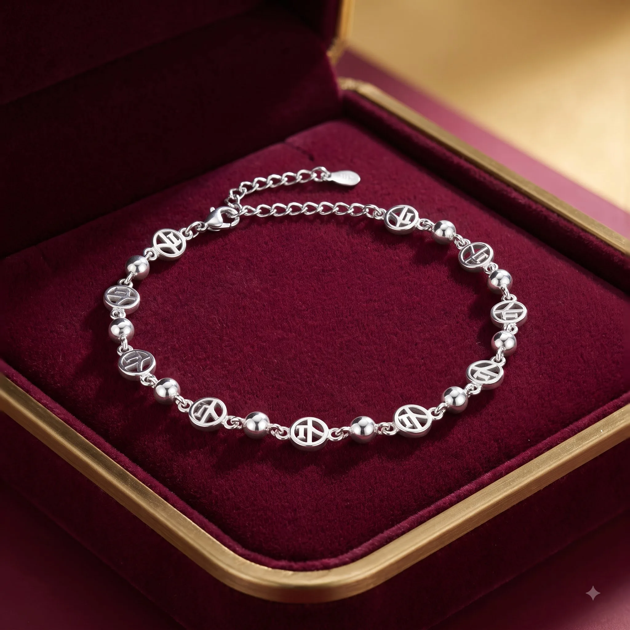 Silver Coin Medallion Bead Bracelet