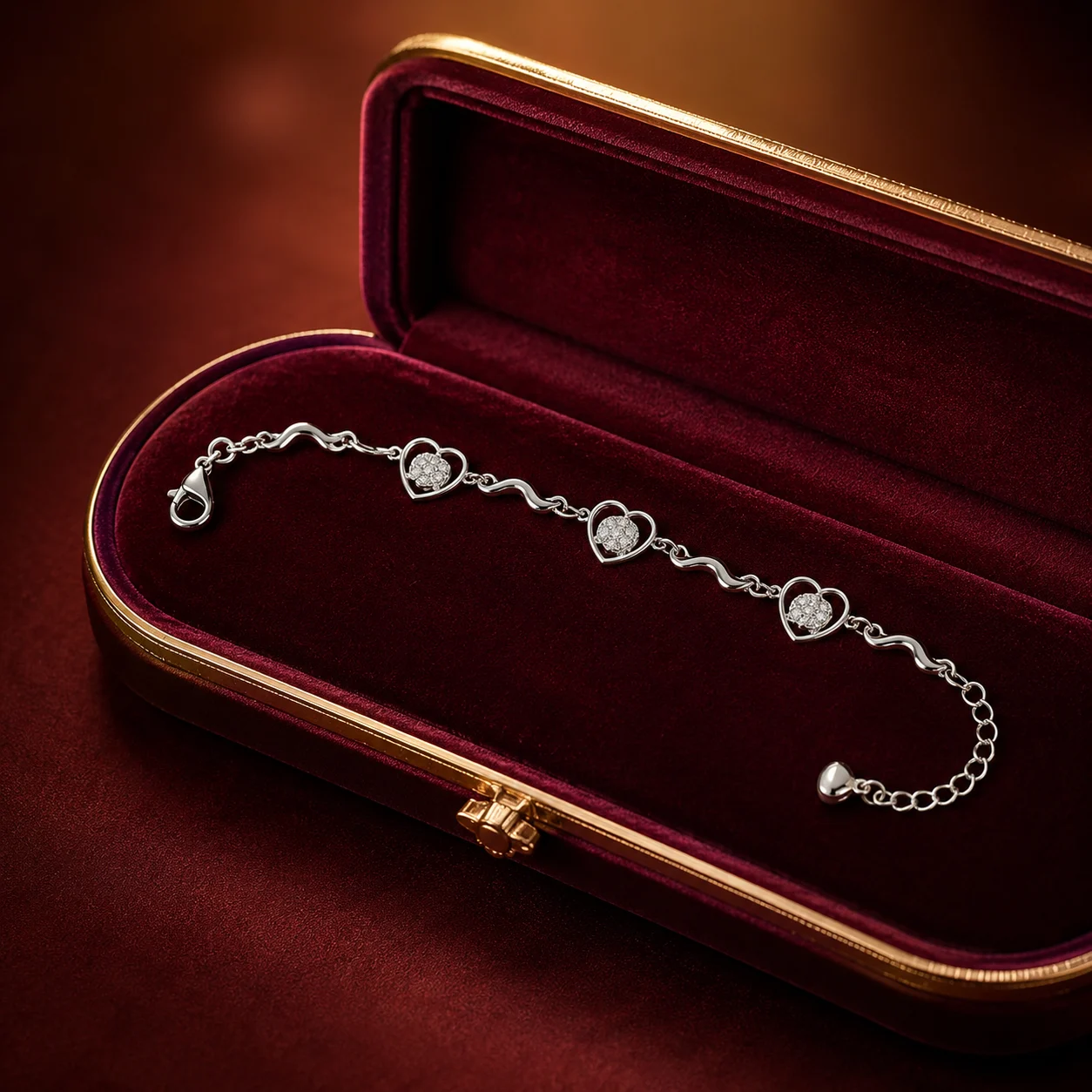 Silver CZ Heart Cluster Bracelet