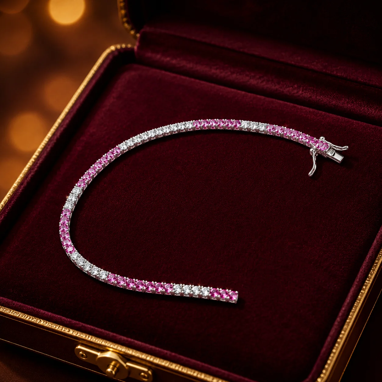 Silver Pink CZ Tennis Bracelet