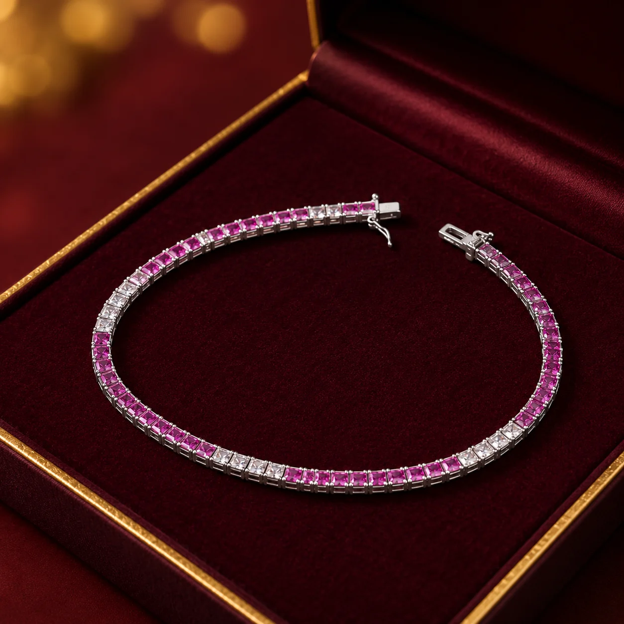 Silver Pink CZ Colour-Block Tennis Bracelet