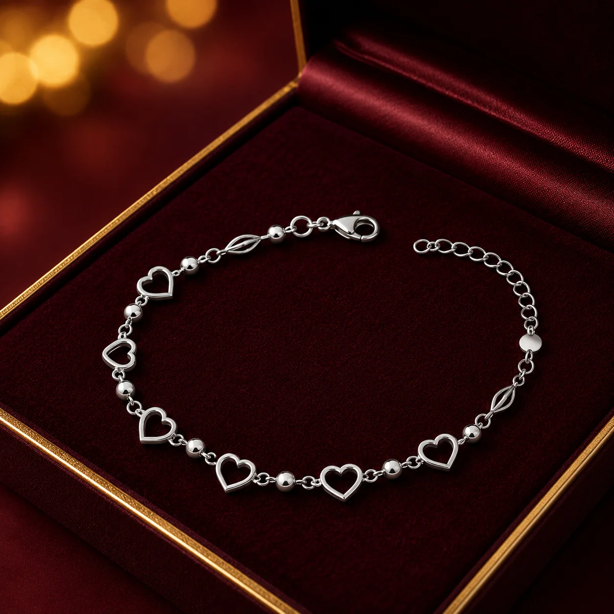 Silver Heart Marquise Link Bracelet
