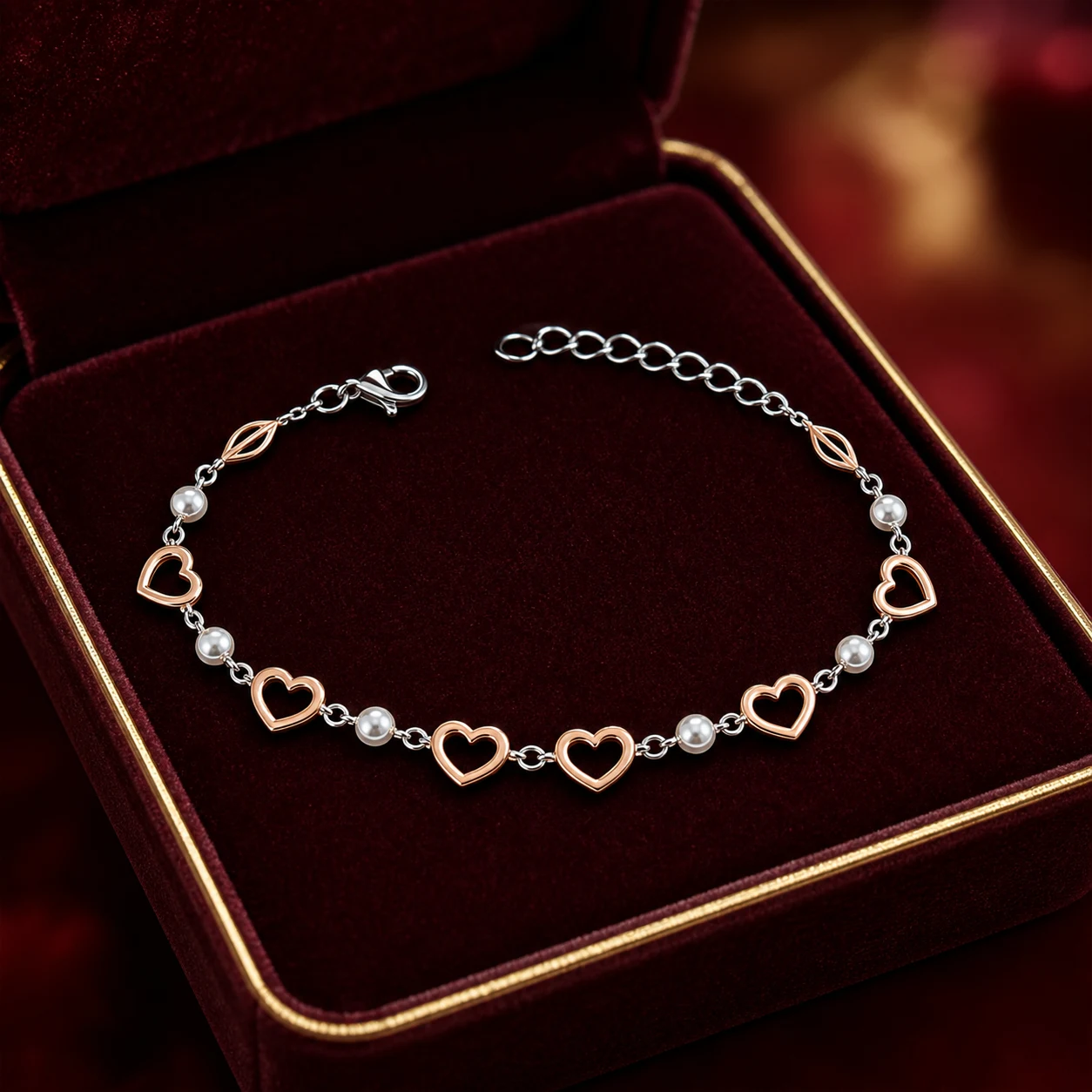 Rose Gold Heart Bead Bracelet