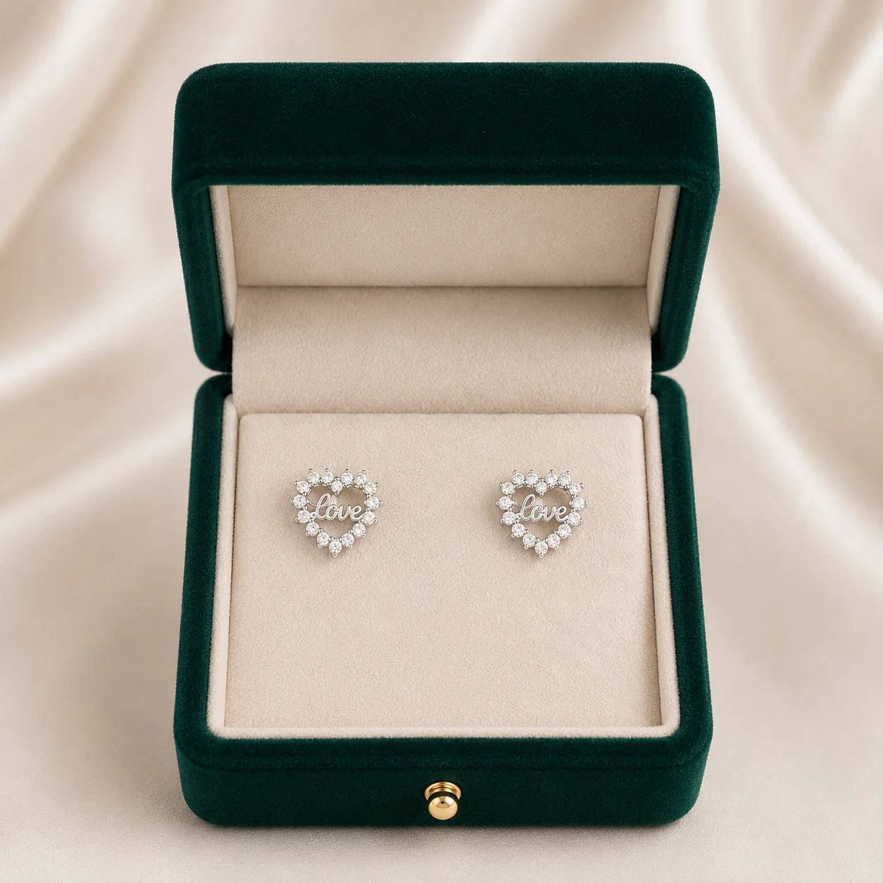 Silver Love Heart Stud Earrings