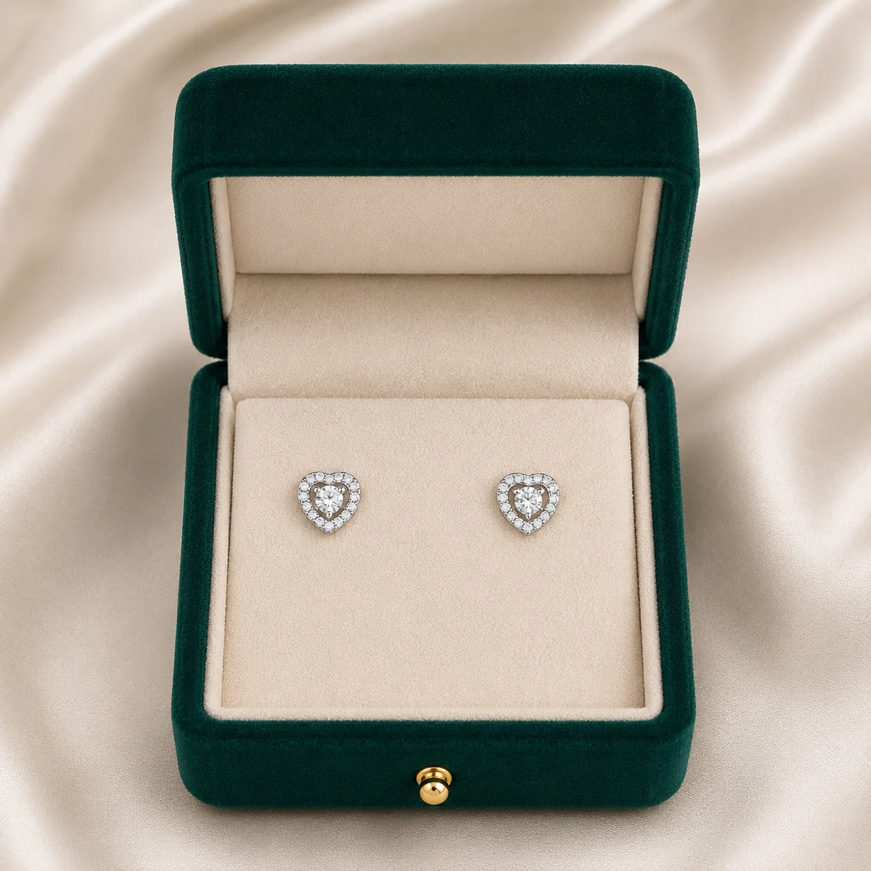 Silver Heart Halo Stud Earrings