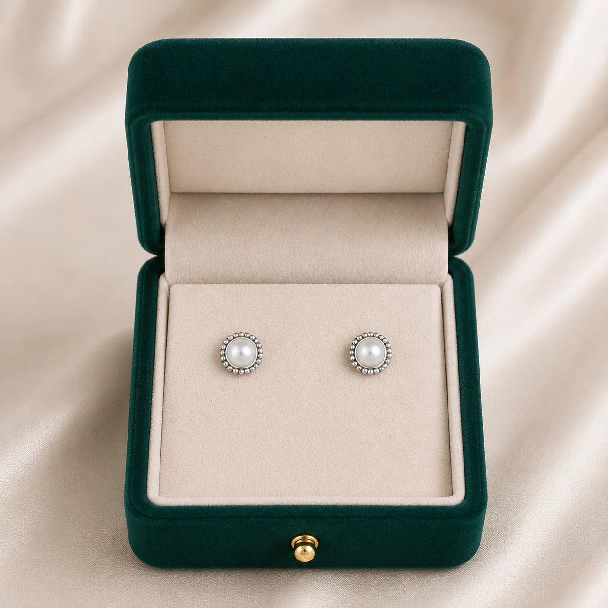 Silver Pearl Stud Earrings