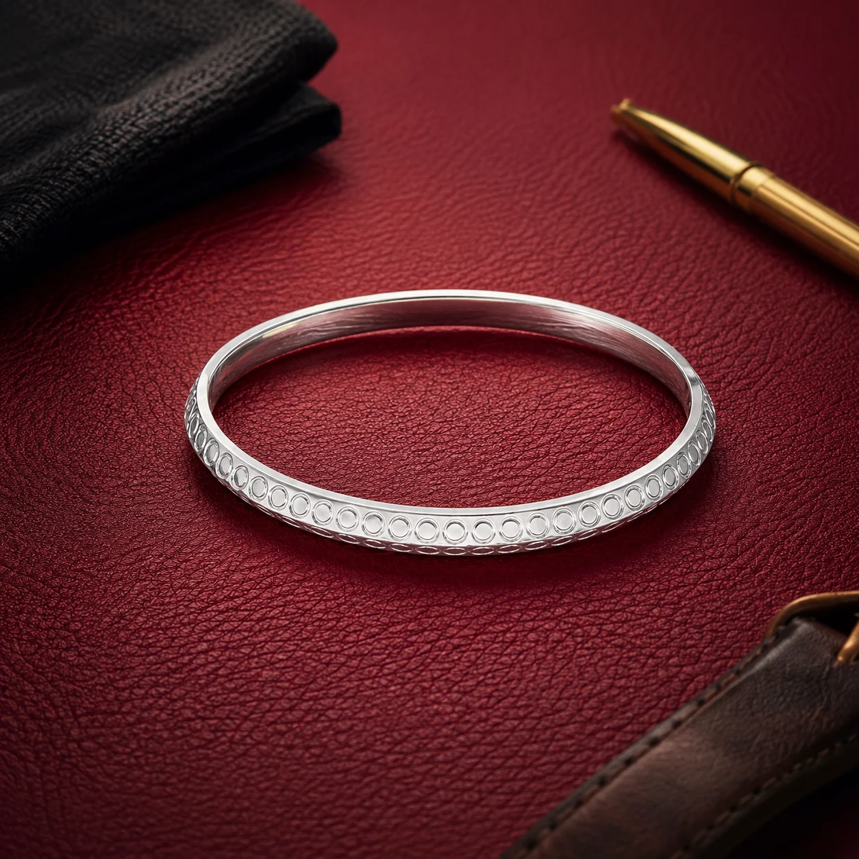 Silver Beaded Border Kada