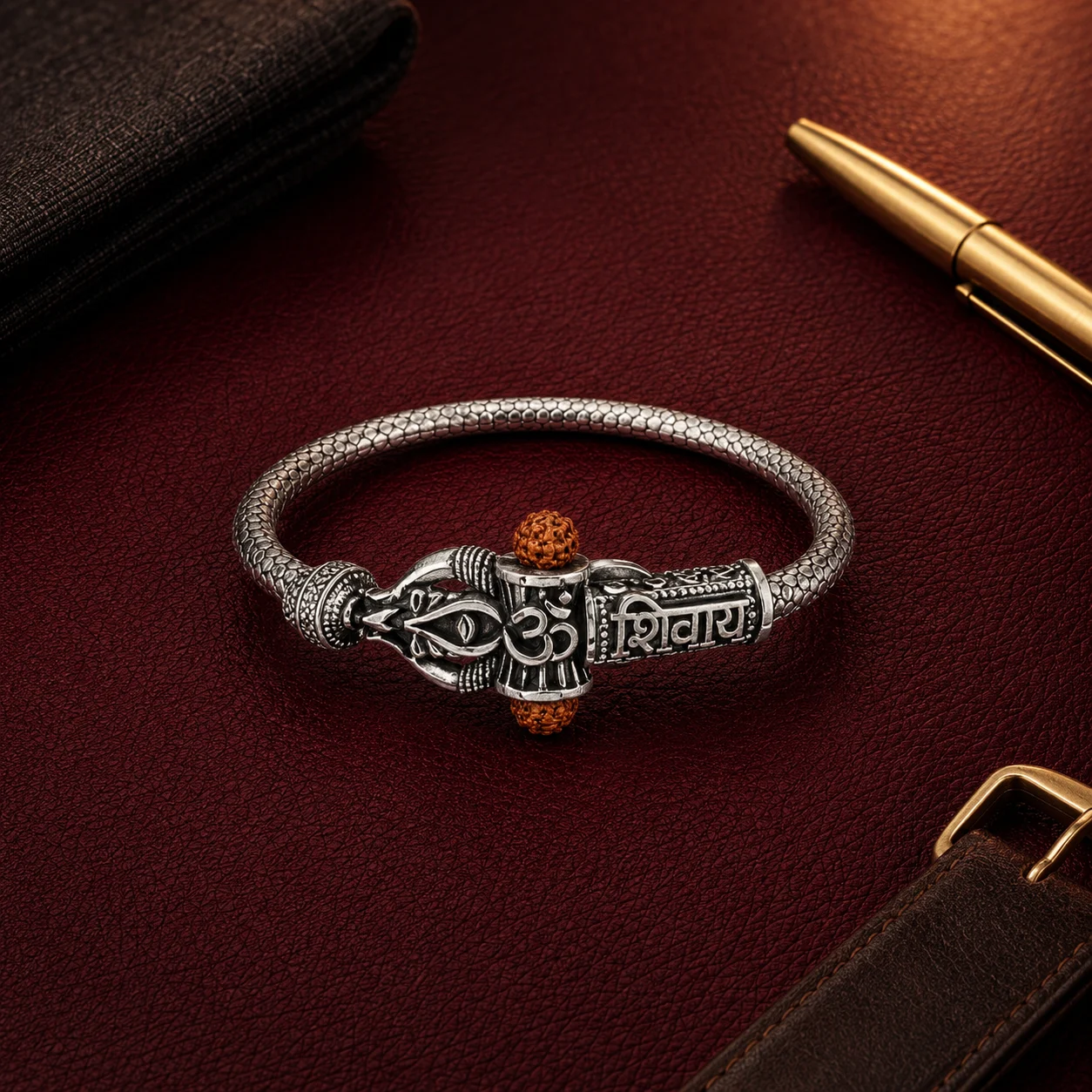 Silver Om Shivay Trishul Kada