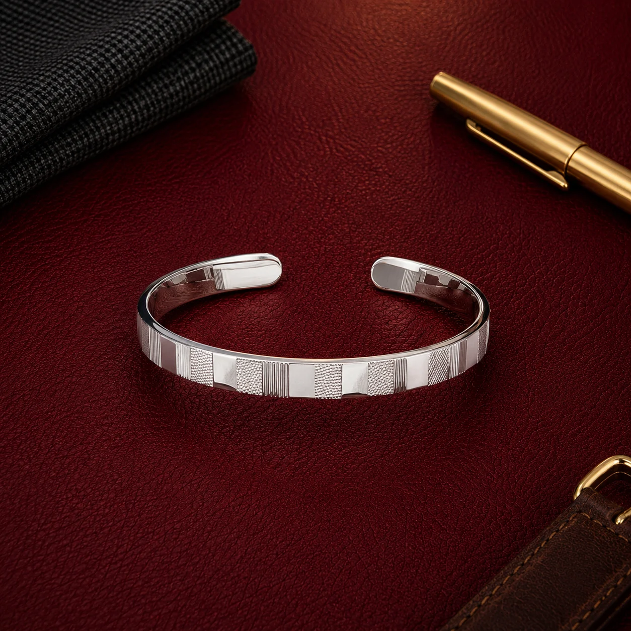 Silver Alternating Texture Cuff Kada