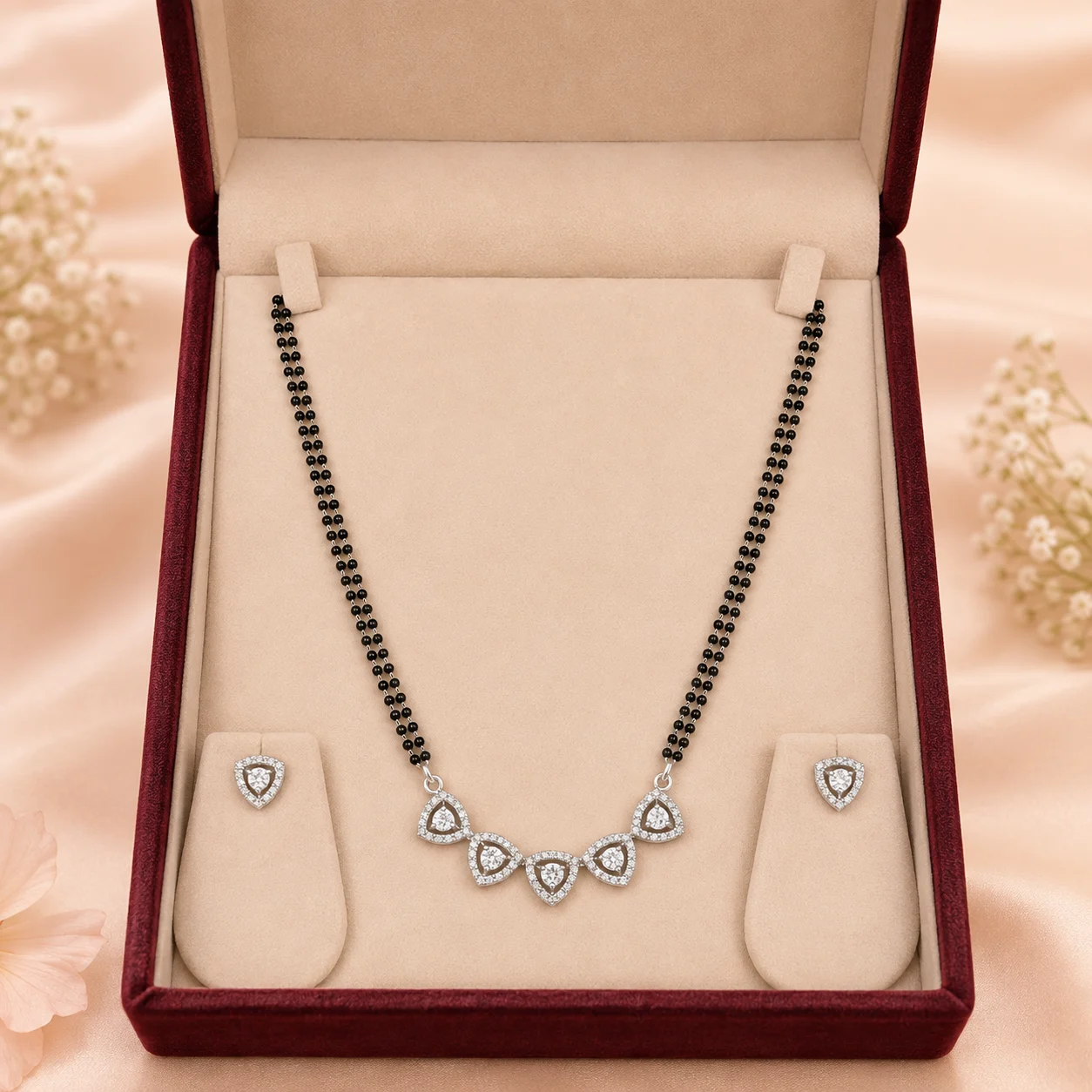 Trillion Halo Wave Mangalsutra & Earrings Set