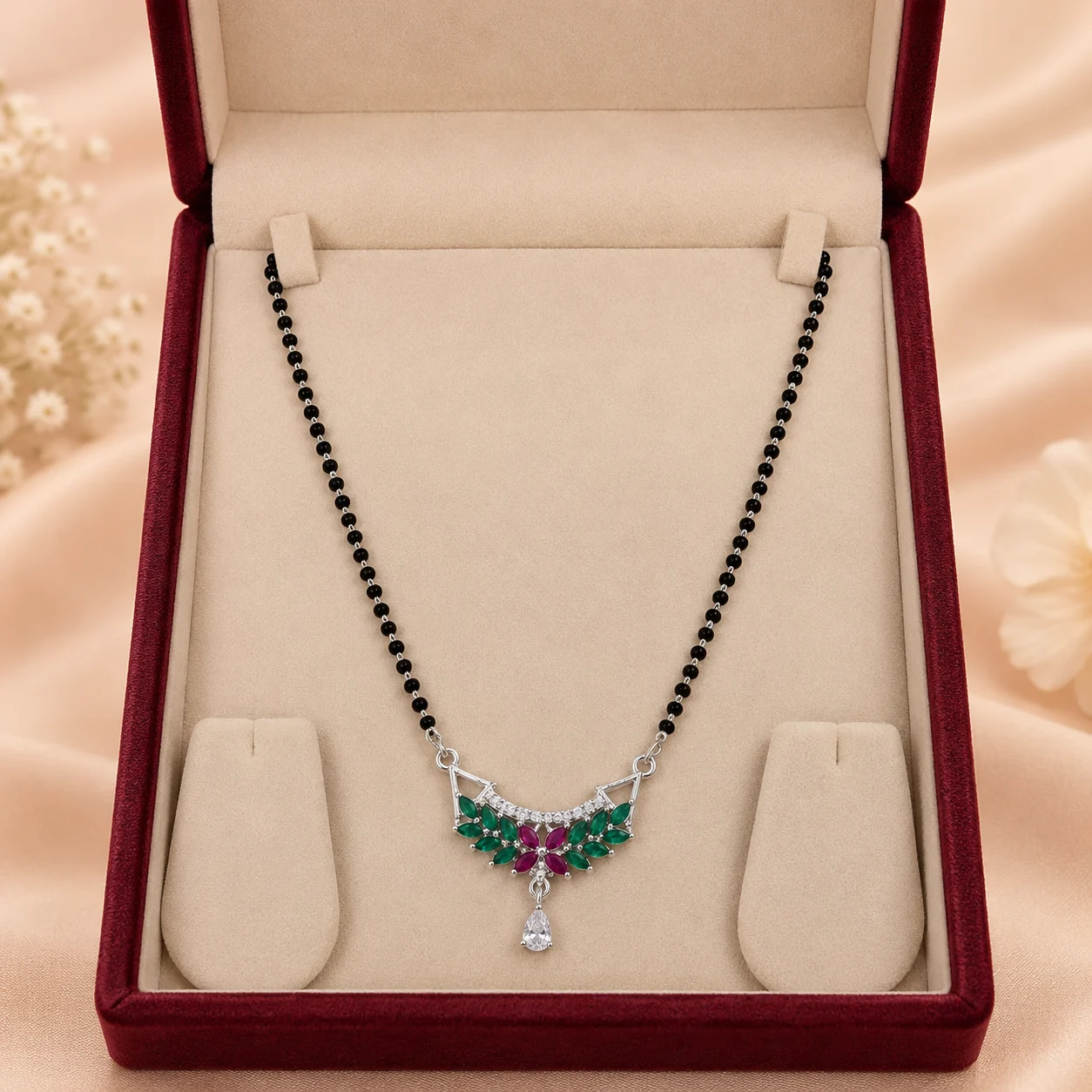 Emerald Ruby Floral Wing Mangalsutra