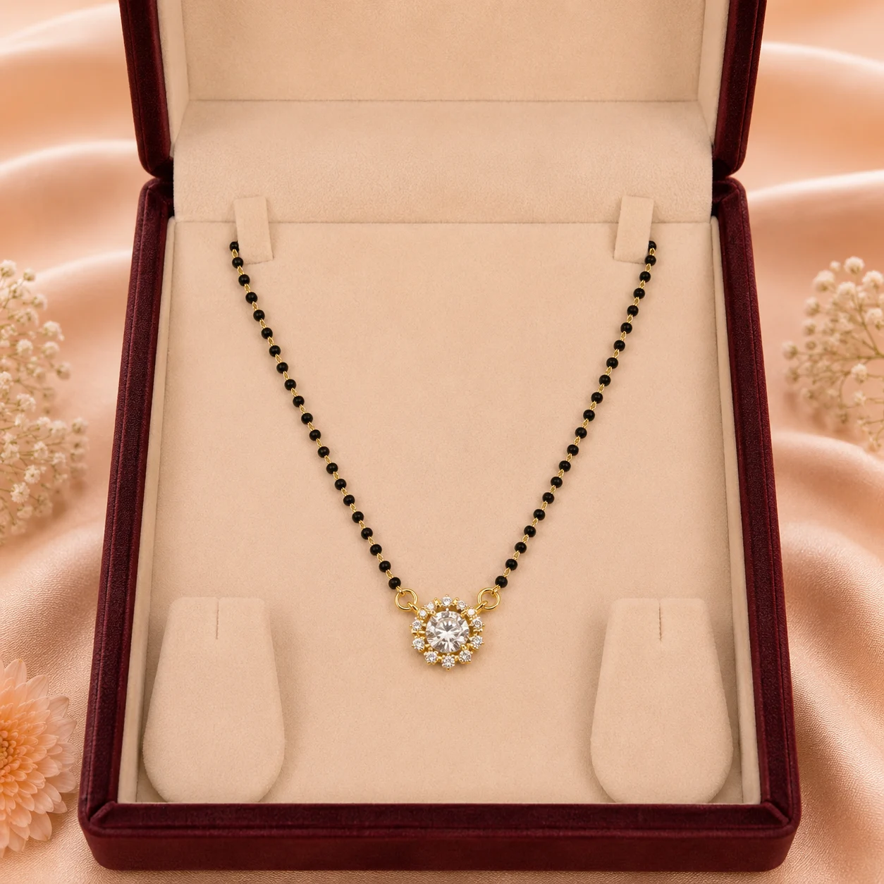 Gold-Tone Round Halo Solitaire Mangalsutra