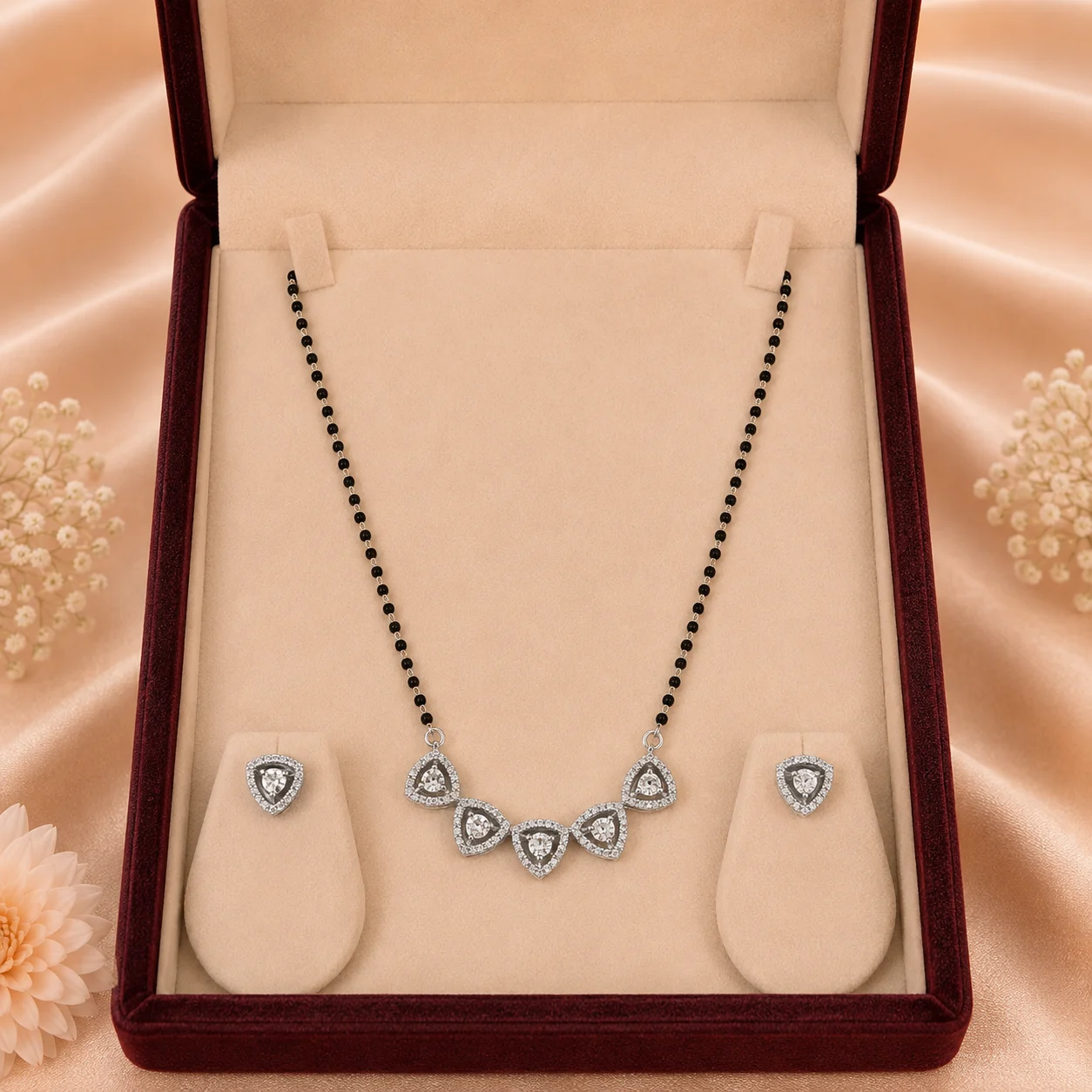 Trillion Trio Wide Mangalsutra & Earrings Set