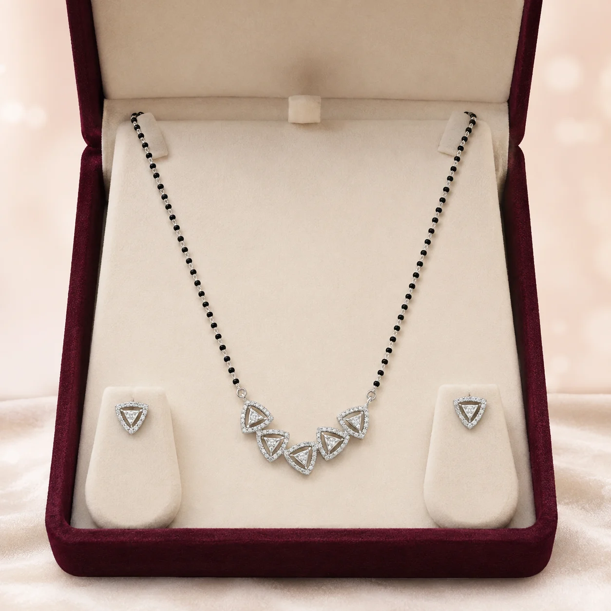 Triangle Cluster Five Mangalsutra & Earrings Set