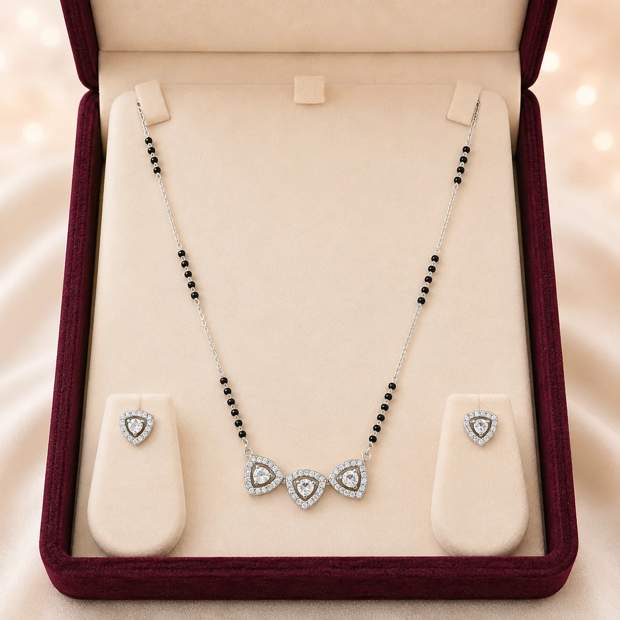 Triangle Cluster Three Mangalsutra & Earrings Set