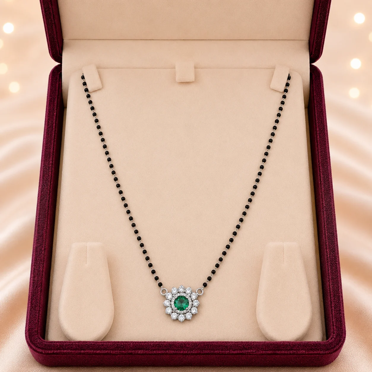 Emerald Flower Halo Mangalsutra