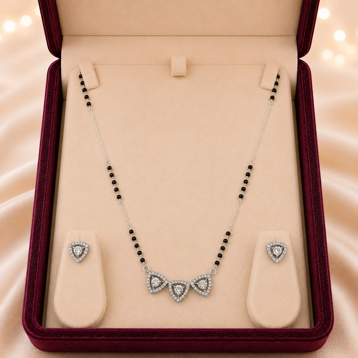 Trillion Cluster Trio Mangalsutra & Earrings Set