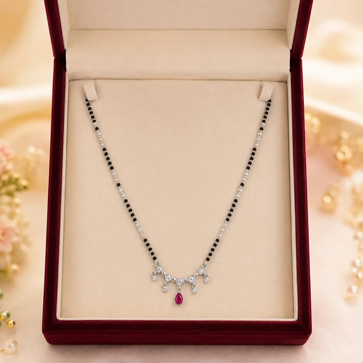 Ruby Fringe Drop Beaded Chain Mangalsutra