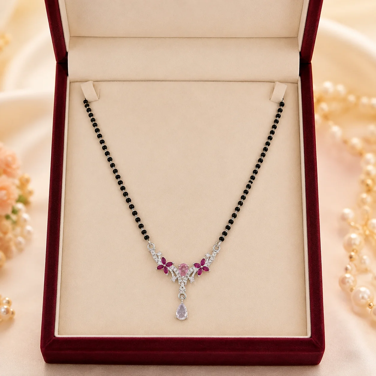 Floral Pink Drop Mangalsutra