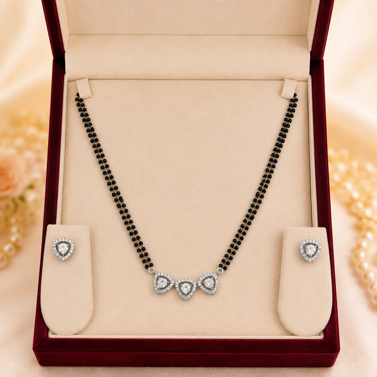 Layered Trillion Trio Mangalsutra & Earrings Set