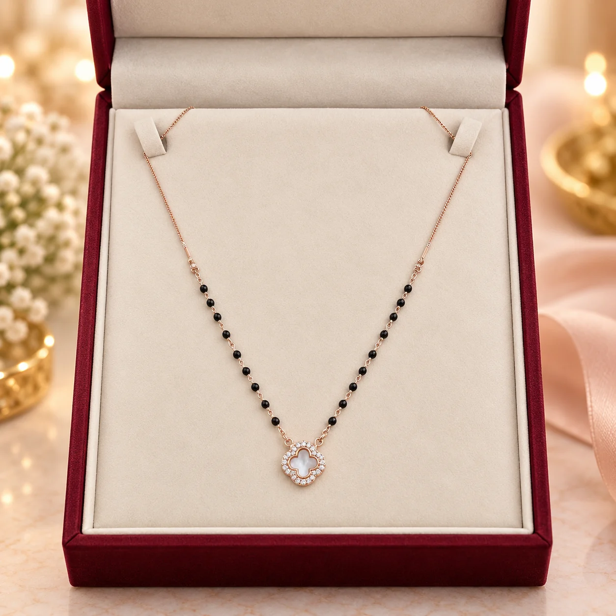 Pearl Clover Halo Mangalsutra