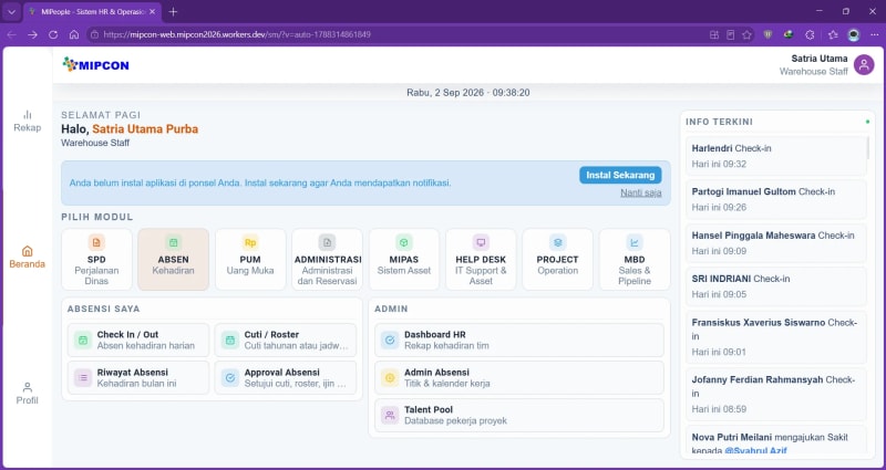  Implementasi Sistem Informasi Internal (MIPCON)