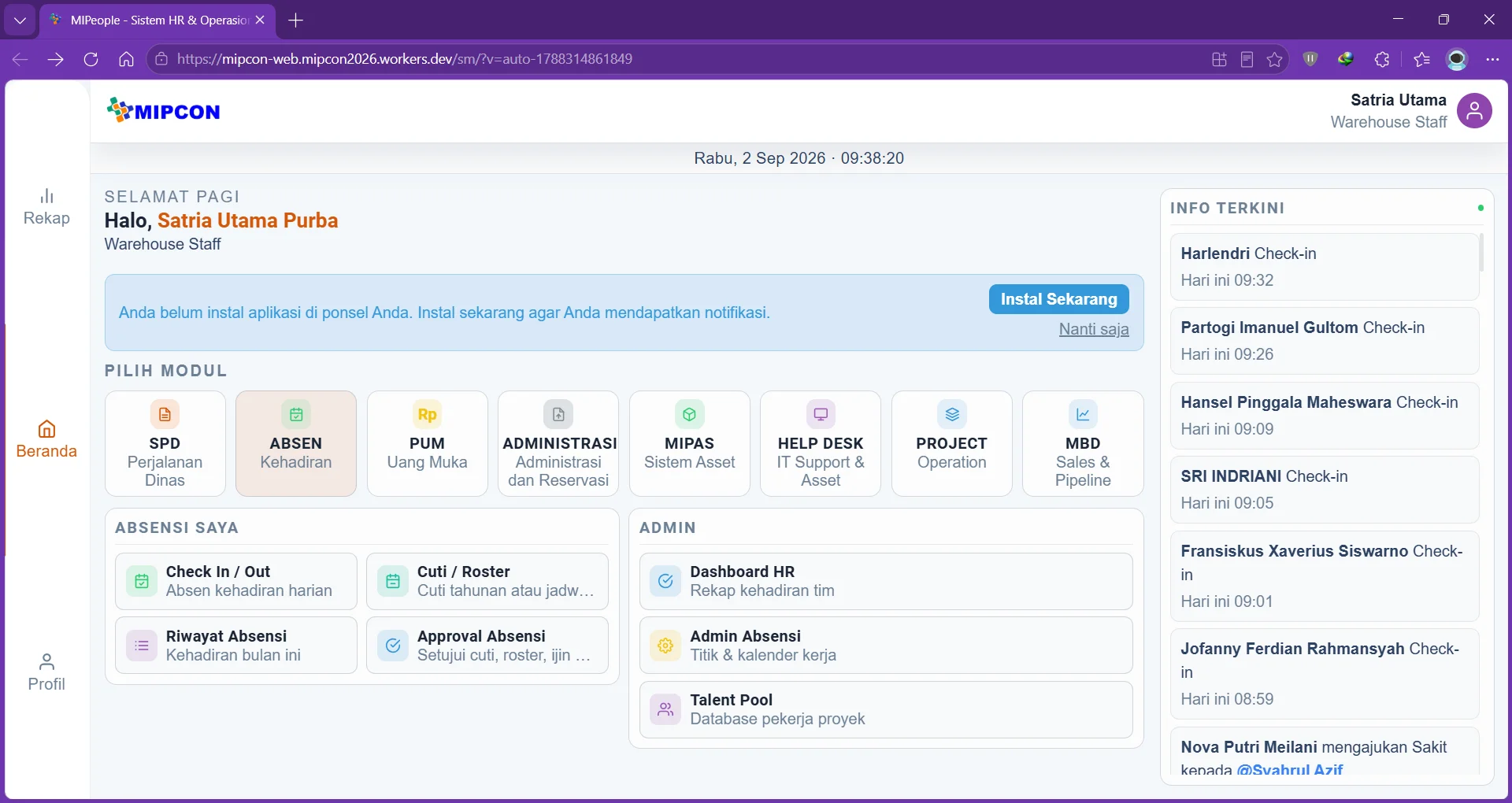  Implementasi Sistem Informasi Internal (MIPCON)