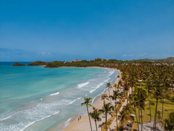 Playa Bonita con palmeras y oleaje suave en Las Terrenas, República Dominicana