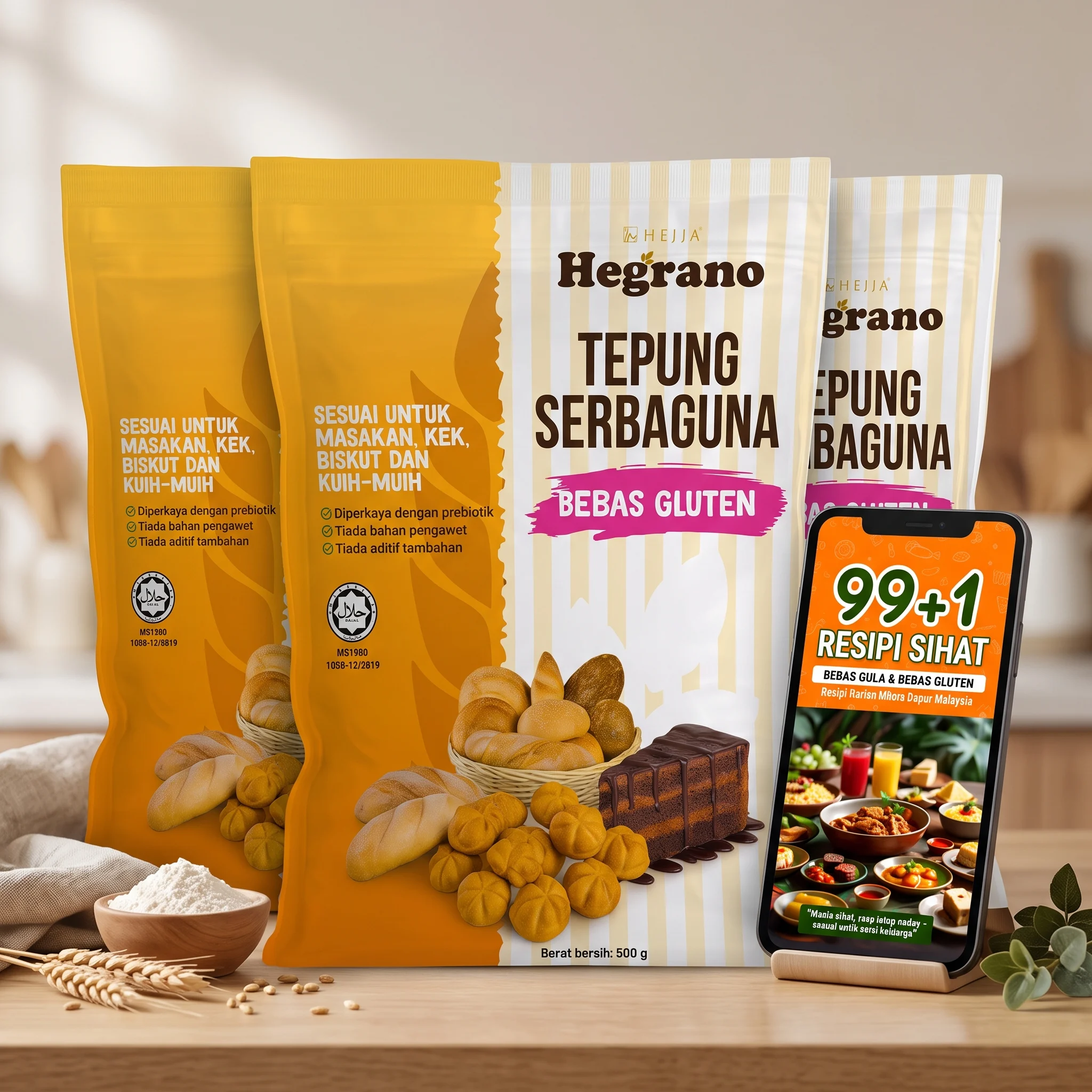 Pakej 3 pouch Hegrano dan e-book resipi