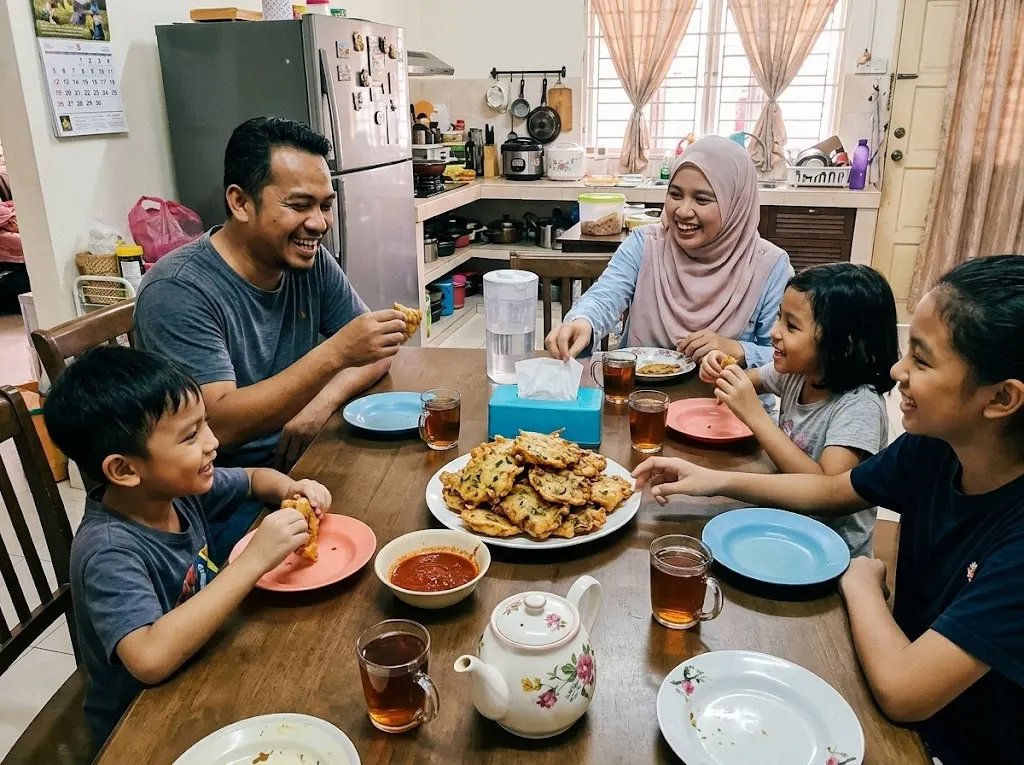 Keluarga menikmati hidangan menggunakan Hegrano