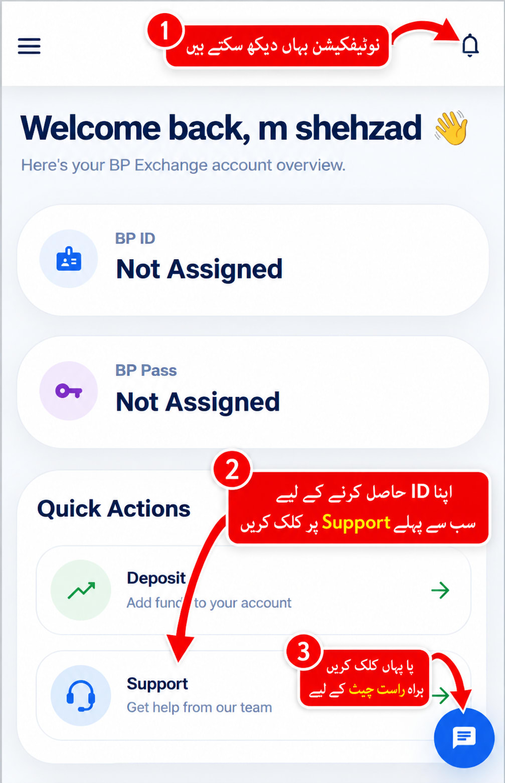 BetPro Exchange dashboard tutorial - how to contact Support for BP ID