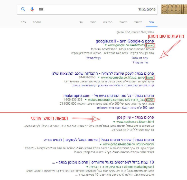 קידום בגוגל - תוצאות חיפוש גוגל