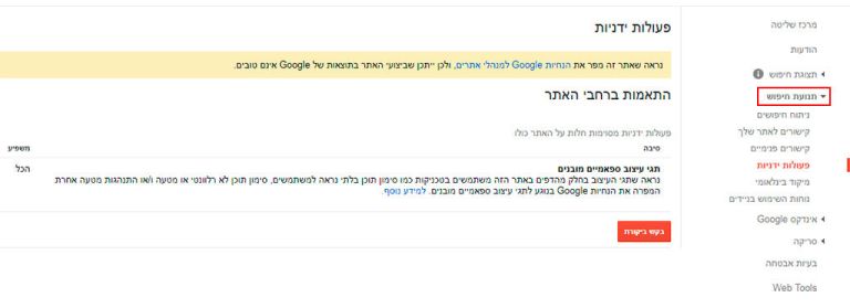 search console - תנועת חיפוש