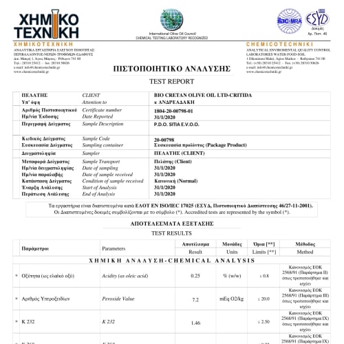 Oliwa z oliwek Critida Sitia 0.2% 4 l