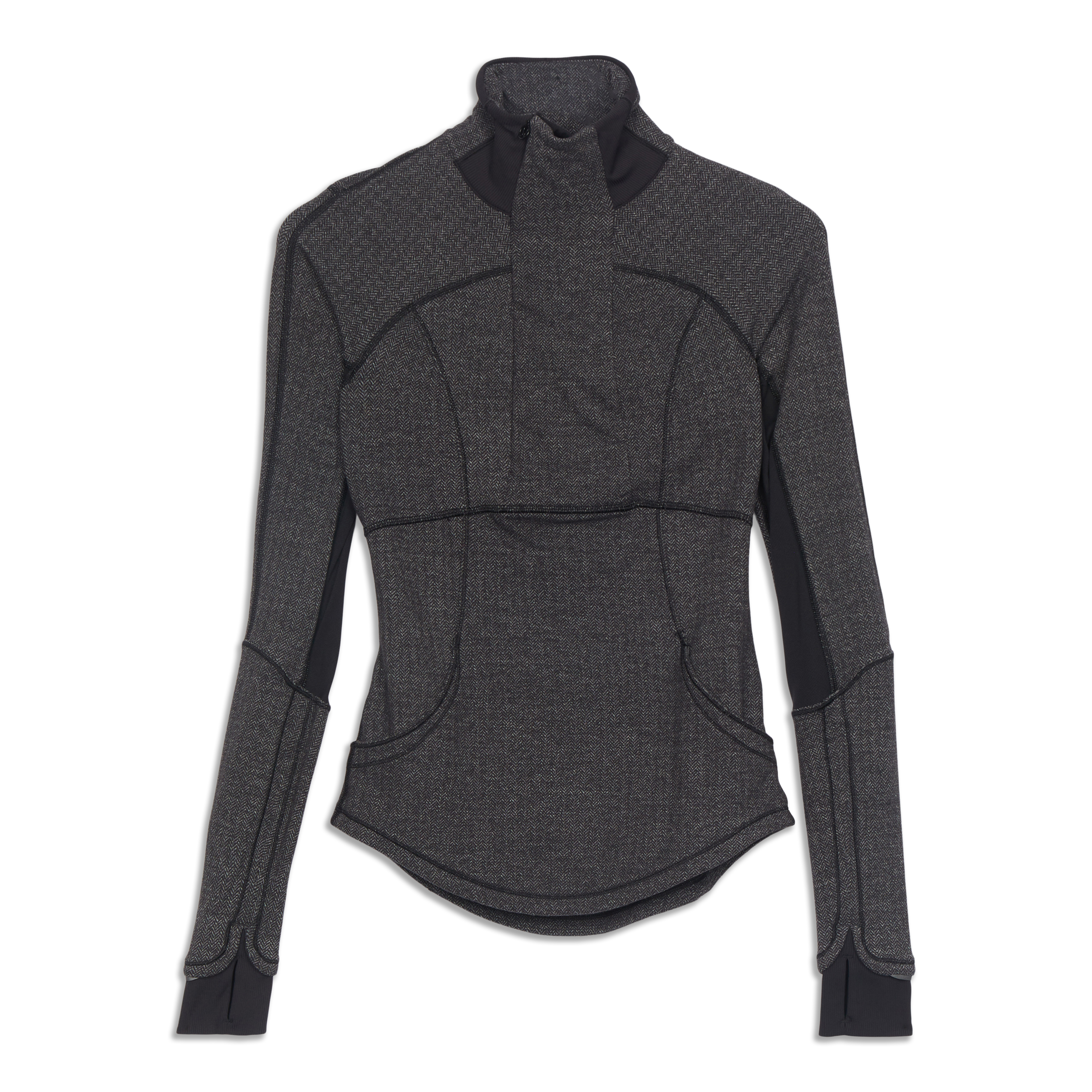 Lululemon Base Runner 1/2 Zip - Heathered Herringbone Heathered Black White  / Black - lulu fanatics