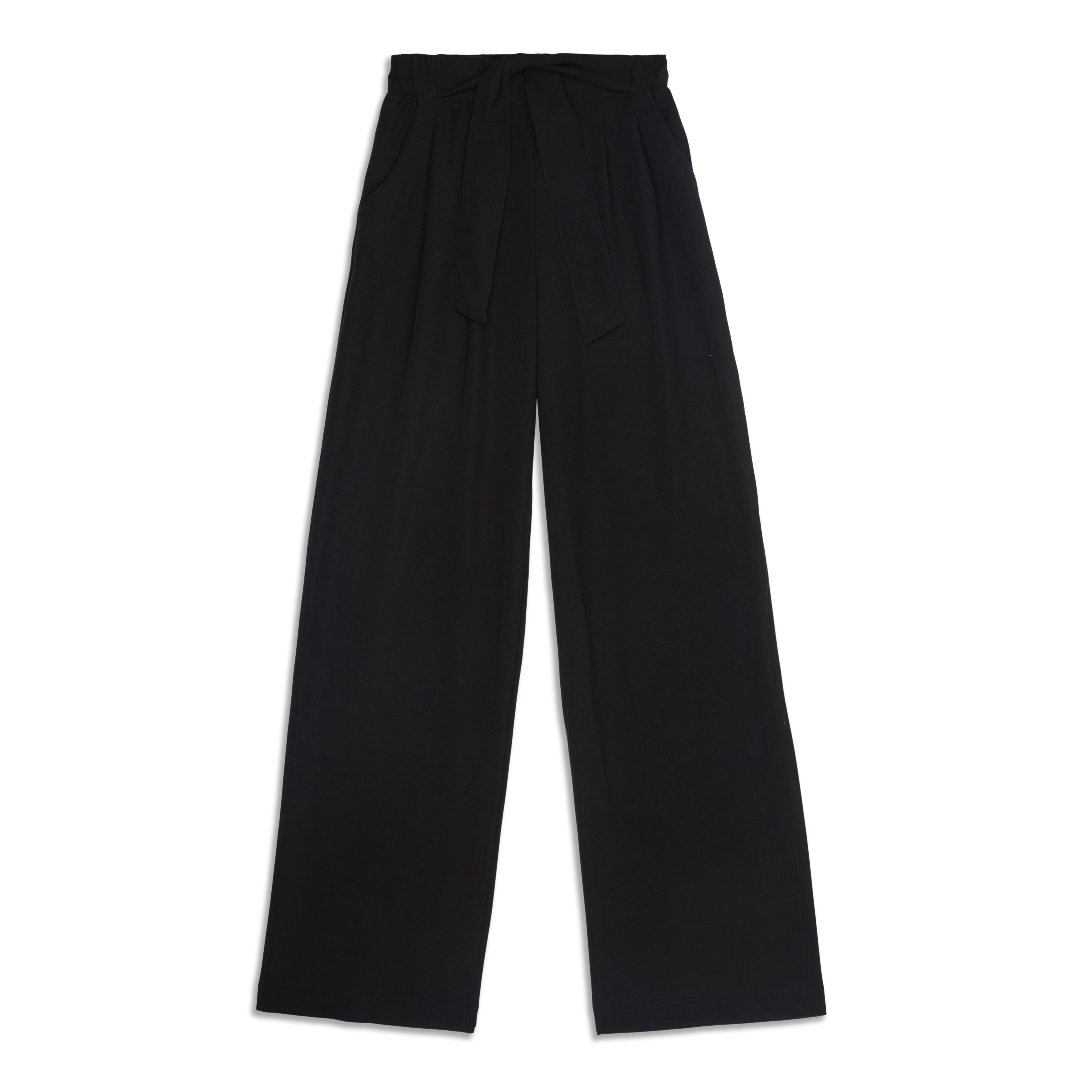 LULULEMON NOIR CAREER TIE WAIST WIDE LEG PLEATED FRONT OFFICE BLACK PANTS  SIZE 4