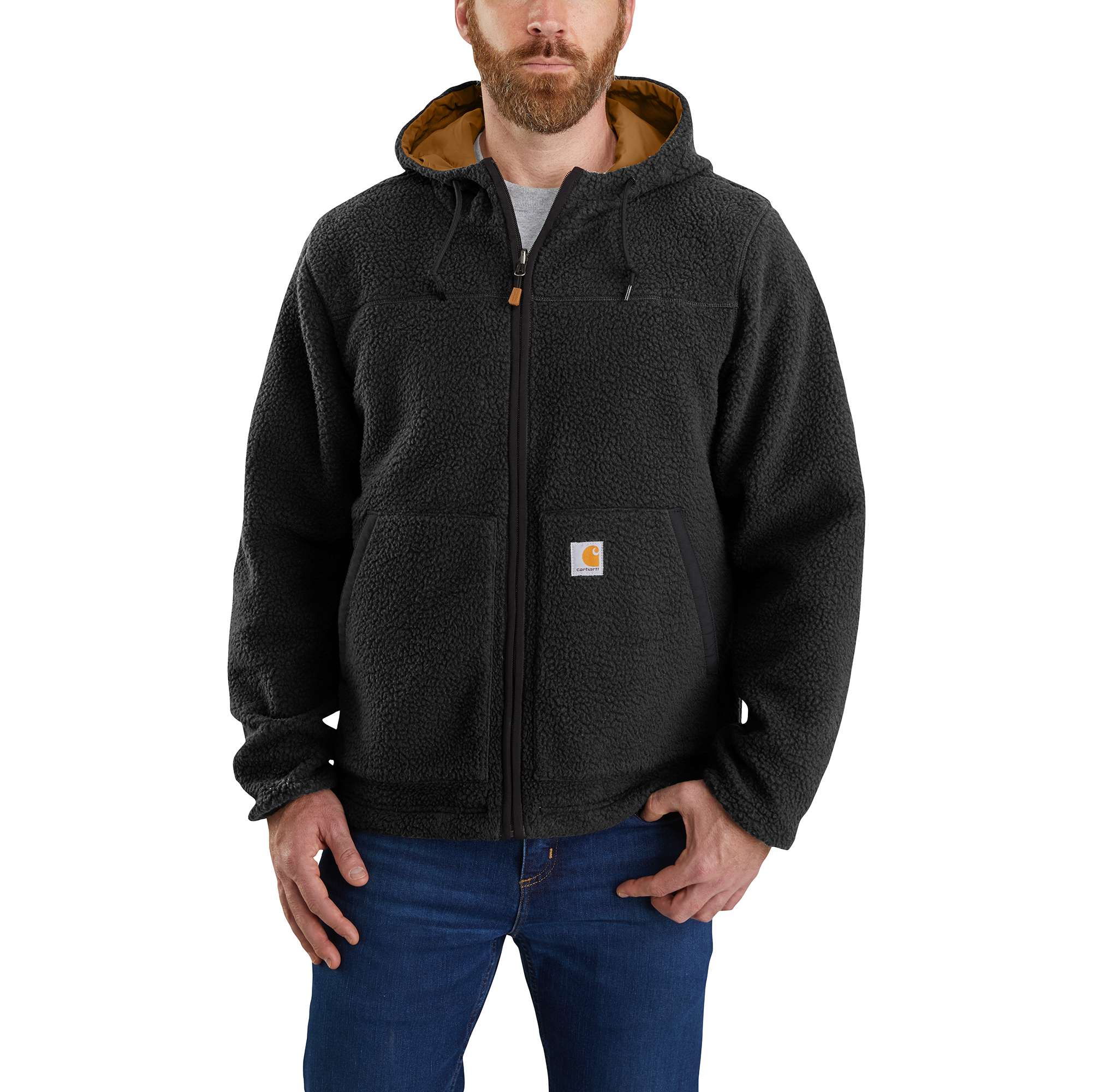 Carhartt Men's Rain Defender Relaxed Fit Reversible Fleece Jacket, Black/Carhartt Brown, XL